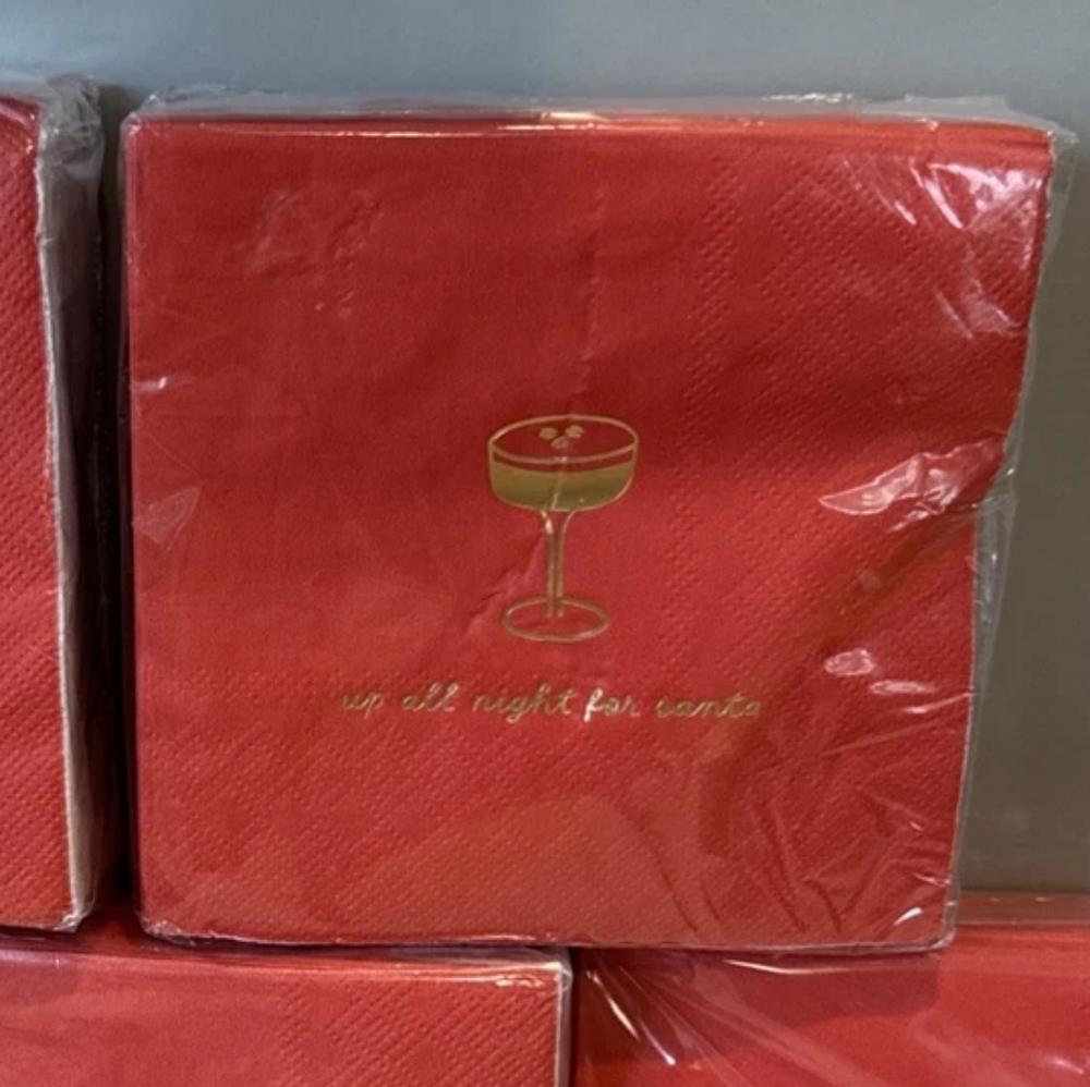 Set of 2 Up All Night for Santa - Christmas Holiday Cocktail Napkins NWT 40 pcs